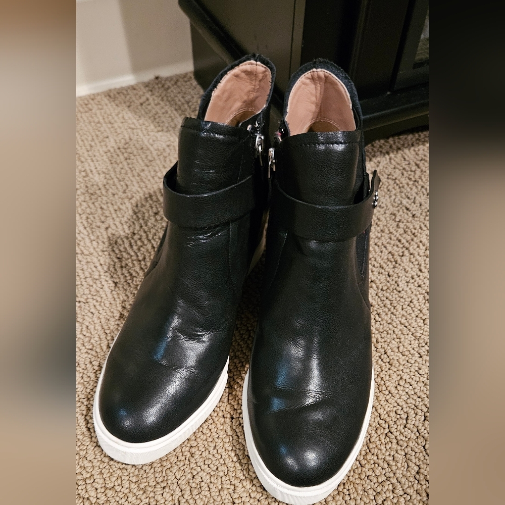 Paolo Black Leather Ankle Boots with White Soles